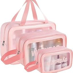 JOFIX 3-Piece Transparent Travel Toiletry Bag Set | Waterproof Makeup Organizer Pouch with Handle | Portable Wash Bags for Toiletries, Cosmetics, and Essentials (Pink)-image-51
