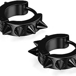 Men's Womens Punk Black Stainless Steel Goth Rivet Awl Spike Huggies Piercing Hoop Earrings, Stainless Steel, No Gemstone-image-30