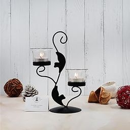 Hosley® Clear Glass Tealight Candle Holders|Black Tealight Candle Holders with Glass Holders Perfect for Home Decor, Birthday, Wedding, Parties,Tabletop,Centerpiece| 2-Cup Centrepiece, with Pack of 2 Tealights-image-20