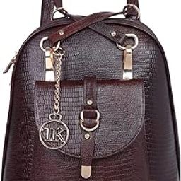 Solid Textured Maroon Leather Women's Backpack-image-5