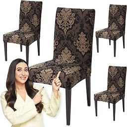 HOKIPO Polyester Blend Dining Chair Cover Set of 4 Seater Stretchable Elastic Slipcovers (Ar-4037-D2*4, Brown)-15