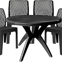 Binani Air Plus Plastic Armless Chair and Marina Round Table Set for Indoor and Outdoor Use | ISO Certified Company (Black)-image-43