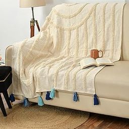 SAMAIR Pure Cotton Sofa Throw with Tassels | 50 x 60 Inches Throw Blanket for Sofa, Bed, Chair & Travel | (Beige Lehar) Pack of 1-image-109