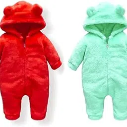 babyzone Baby Winter Fleece Romper, Hooded Bear Ears Design, Mint Green, Full-Zip Jumpsuit-picture-48