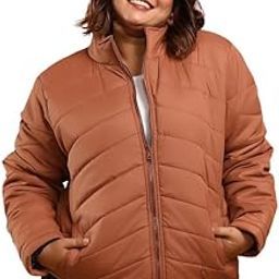 Plus Women's Puffer Jacket For Casual Wear | High Neck | Long Cuff Sleeves | Button Closure | Plus Size Jacket Crafted With Comfort Fit For Everyday Wear-image-90