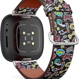 CJBROES Replacement Leather Watch Band, Compatible with Fitbit Versa 3 and Fitbit Sense of Wristband Bracelet Accessory - Fashion Patch Badges-84