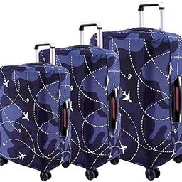 Krishh Polyester Trolley Digital Printed Spandex Stretchable Fabric Combo 3 Piece Luggage Protector Cover only (Suitcase Bag Not Included in This Product) (Navy Blue-Black (20, 24, 28 inch))-32