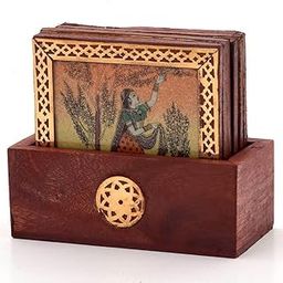 Rastogi Handicrafts Gemstone Painting Pure Brass Tea Coasters Gift Set Gift Set Raghini Coaster Indian Tradition-image-34