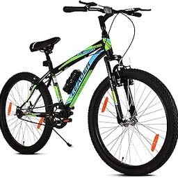 Leader Fusion MTB 26T with Front Suspension Mountain Bicycle/Bike Without Gear Single Speed for Men - Matt Black/Green (Frame: 18 Inches)-image-67