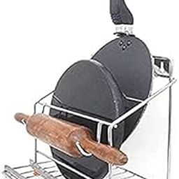 CR18 COLLECTION Stainless Steel Chakla Belan and Tawa Stand for kitchen, Tawa Chimta Stand 4 in 1 Chakla Belan Stand for Kitchen, Rolling Pin Board Holder Wall Stand (Only Stand, Floating Shelves)-22