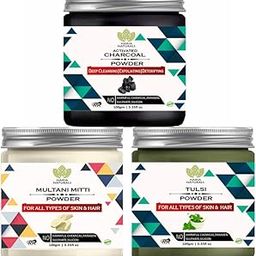Haria Naturals 100% Pure & Naturals Charcoal Powder 100gm & Multani Mitti Powder 100gm & Tulsi Powder 100gm (Pack Of 3) 300GM-image-44