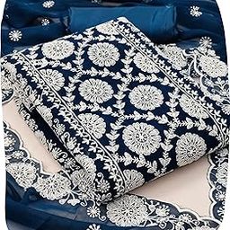 Women's Cotton Blend Chikanakri Embroidery Unstitched Salwar Suit Dress Material with Dupatta-image-26