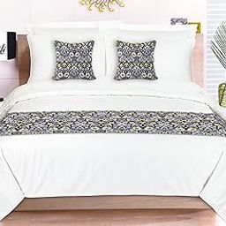 Temoli® Bed Runner with Reversible Cushion Cover Decorative Scarf for Bedroom Hotel Wedding Room 18x90 in, 16x16 in. (Ambi-Grey)-image-25