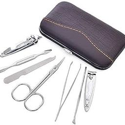Manicure Set 7 in 1 Stainless Steel Professional Manicure Kit Nail Scissors Grooming Kit with Leather Travel Case-image-75
