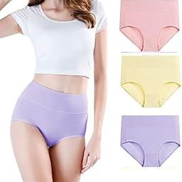 Women Cotton High Waist Full Coverage Tummy Tucker Control Panty Girls Brief Hipster Every Day use Panties for Women - (Pack of 3) - Multicolor (G5)-image-96