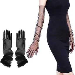 Black Gloves for Women Long Lace Gloves Sheer Mesh Gloves for women dressy-33
