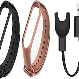 INEFABLE Mi Band M3 USB Dock Charger for Original Mi Band M3 & Also for Copy of Mi Band M3/M4 with Mi Band 3/4 Band Strap Original (USB Charger with Black & Brown Band Strap)-image-2