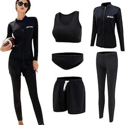 RainKind Women's Fitness Swimsuit, 5 Piece Set, Long Sleeve Rash Guard, Body Cover, Separate Shorts, Tankini, Stylish, UV Protection, Long Sleeve Swimsuit, Cool to Touch, Amphibious, Soft Feel-image-19