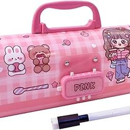 Toyshine Pencil Box With Code Lock Pen Case Large Capacity Multi-Layer Multi-Function Storage Bag Secret Compartment Pencil Box - Girly Pink - Plastic-78