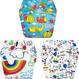 Dumbledo Premium Newborn Cloth Diaper with Integrated Insert Leak-Proof, Hypoallergenic, Adjustable Fit for 0 to 3 months (White Drawing+White Shapes+Blue Spaceship, Pack of 3)-image-1