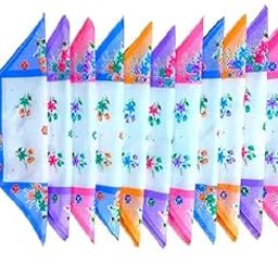 Pack Of 12 Set Premium Collection100% Cotton Women's Soft Cotton Floral Handkerchiefs Hankies for Girls Multidesigns Hany Ladies Rumal For Girls & Women-image-91
