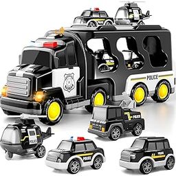 MOROVIK 5-in-1 Friction-Powered Police Truck Toy Set with Music – Montessori Educational Transport Carrier Vehicle Toy for Boys & Girls, Fun Birthday Gift for Kids Ages 3+ (5 in 1 Police Truck 2)-image-60
