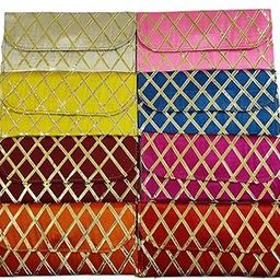Gotapatti Raw Silk Purse Embellished Shagun Purse for Ladies, Return Gifts for Baby Shower, Cash Envelope for Women, Potli Bags for Gifts, Potli Clutch for Party Pack Of-image-22