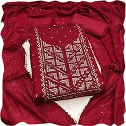 hmp fashion Women's Dress Material Set, Jacquard Booti Top with Hand Work, Santoon Bottom, Chanderi Dupatta, Unstitched-picture-26