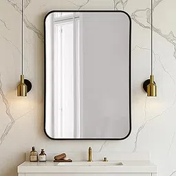 Art Street Rectangular Decorative Wall Mirror with Aluminum Metal Frame Black | Rounded Rectangular Vanity Mirror for Makeup, Bedroom, Drawing Room, Bathroom Wash Basin (Black, 46x61 cm)-picture-41