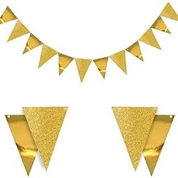 Pop The Party Paper Triangle Flag, Gold,(3 Pack)-36pcs Triangles Flags,3pcs Strings-image-86