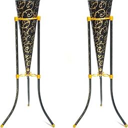 Groove and Grains Set of 2 Metal Flower Vases, Decorative Vase for Flowers Plants Home Decor Office Living Table Decorations, Vases for Home Decor, Flower Pot Dia 5inch, Height 26 inch, Black-image-16