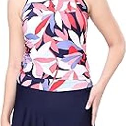 Women's Printed Racerback Tankini with Boyleg Shorts | Padded Bust & UPF 50+ Sun Protection-image-3