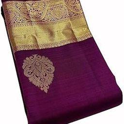 Women's Kanjivaram Soft Pure Silk Banarasi Sarees With Blouse Piece, Purple-image-38