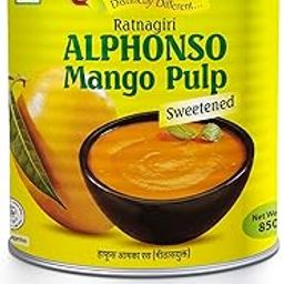 SWAD Ratnagiri Alphanso Pure Mango Pulp/Aamras Tin with No Added Preservative Sweetened - 850 Grams-image-2