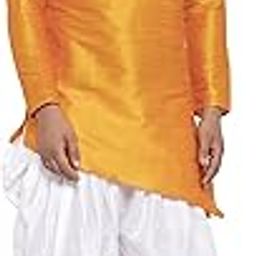 Men's Silk Balloon Salwar Dhoti Pant Set (Yellow Slant Slit K But White Sal Dh42_Yellow, White_42)-image-54