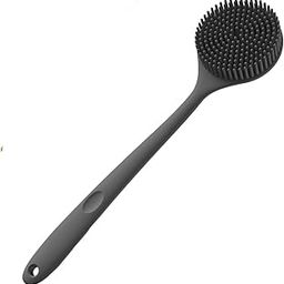 Silicone Body Brush with Long Handle, Dual-Sided Bristles, Anti-slip Grip, 38 cm, Grey-image-1