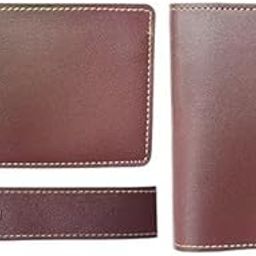 The Zoya Stores Plain Finish Genuine PU Leather Passport Cover/Wallet/Keychain Unique Design Unisex (Combo of 3 Set) Dark Brown-24