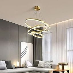 blissbells Modern 3 Ring LED Chandelier Lamp (Warm White, Gold)-image-95
