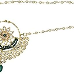 Pearl studded Rajputi Style Brass Meenakari Heavy Bridal no piercing nath with chain for Nath-792-image-31