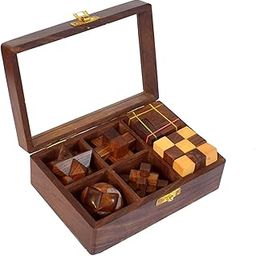 The Mind Challenge Wooden Handmade Brain Teaser Puzzles for Adults Best Birthday Gift and Party Game (Interlocking Puzzle) (Set of 6) (Glass Top)-image-3