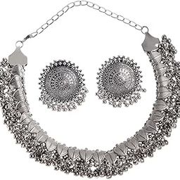 Latest Stylish Traditional Oxidised Silver Necklace Jewellery Set for Women (13157s)-image-81