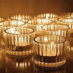 Mahganya Set of 6 Votive Glass Tealight Candle Holders - Christmas Decorations Items for Home D�cor Living Room Bedroom Dining Table (Red) - Christmas and Diwali Gifts Multi Color (Clear)-32