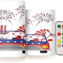 OURVII 2Pack Independence Day Car Flameless Candles Set Remote Timers Pillar Candles for Home Bedroom Bathroom Outdoor Party Garden Ambient Lighting Kitchen Decoration-image-28