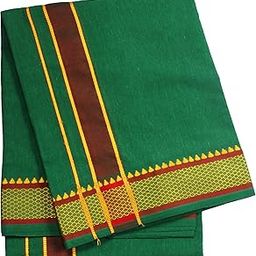 Sharan Elegance 100% Cotton Men's Single Dhoti -2 Mtrs/Mundus/Lungi Green Border Set 1-image-81