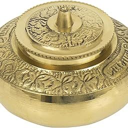 Spillbox Brass Box Pooja | Puja | Roli | Chawal | Chandan | Haldi | Kumkum Puja Box | Sindoor | Turmeric | Dabbi | Dibbi | Dhani | Dani Lid Holder - Kumkum-Pot-image-25