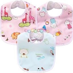 DOMENICO Baby Soft Feeding Bibs/Apron Cute Multi Print|with Tich Button| Waterproof Newborn Baby Bib Set-image-43