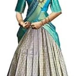 Unstitched Kanjivaram Kanchipuram Silk Pure Zari Traditional Lehenga Choli Along With Dupatta Attach With Unstitch Blouse Piece, Half Saree for Women's-image-12