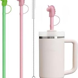 THYNOX 2 PCS Reusable Silicone Straws with Cute Dinosaur Caps and Cleaning Brush – BPA-Free, Flexible, Food Grade, Fits 30 oz 40 oz Tumblers, Eco-Friendly Drinking Straw Set – 12 Inch-image-92