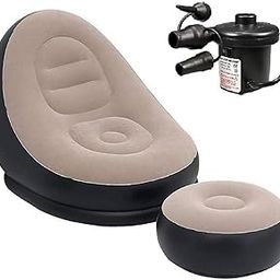 NANDRAJ Air Sofa Chair with Foot Stool Knk Foldable Air Couch Sofa Air Bed with Electric Air Inflactor Pump Inflatable Lounge Round-image-71