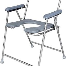 SYMKARD- Stainless Steel Foldable Anti-Slip Commode Chair for Toilet, Sturdy, 100Kg Capacity, Comfortable & Easy to Clean Plastic Seat, Suitable for Elderly, Pregnant Women (Grey)-image-41